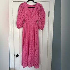 Pink eyelet dress with cut outs, worn once to wedding, xsmall